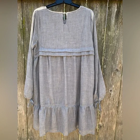 CRESCENT gauzy flowy skirt empire waist baby doll dress tie sleeve spring summer - Picture 6 of 17